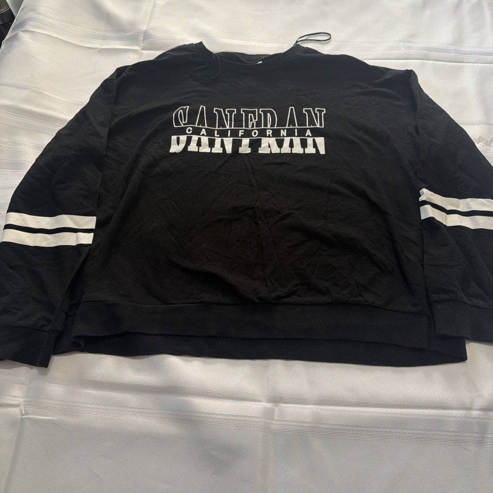 H&M San Fran California Graphic Sweatshirt Black White Stripe XL 0698328 9